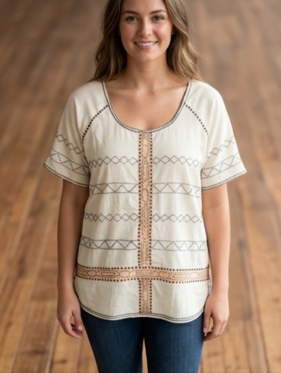 Tops - NWT Boho Embroidered & Studded Tunic Top-Size XL